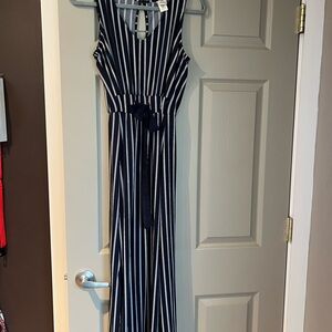 Navy and White Striped Maxi Dress